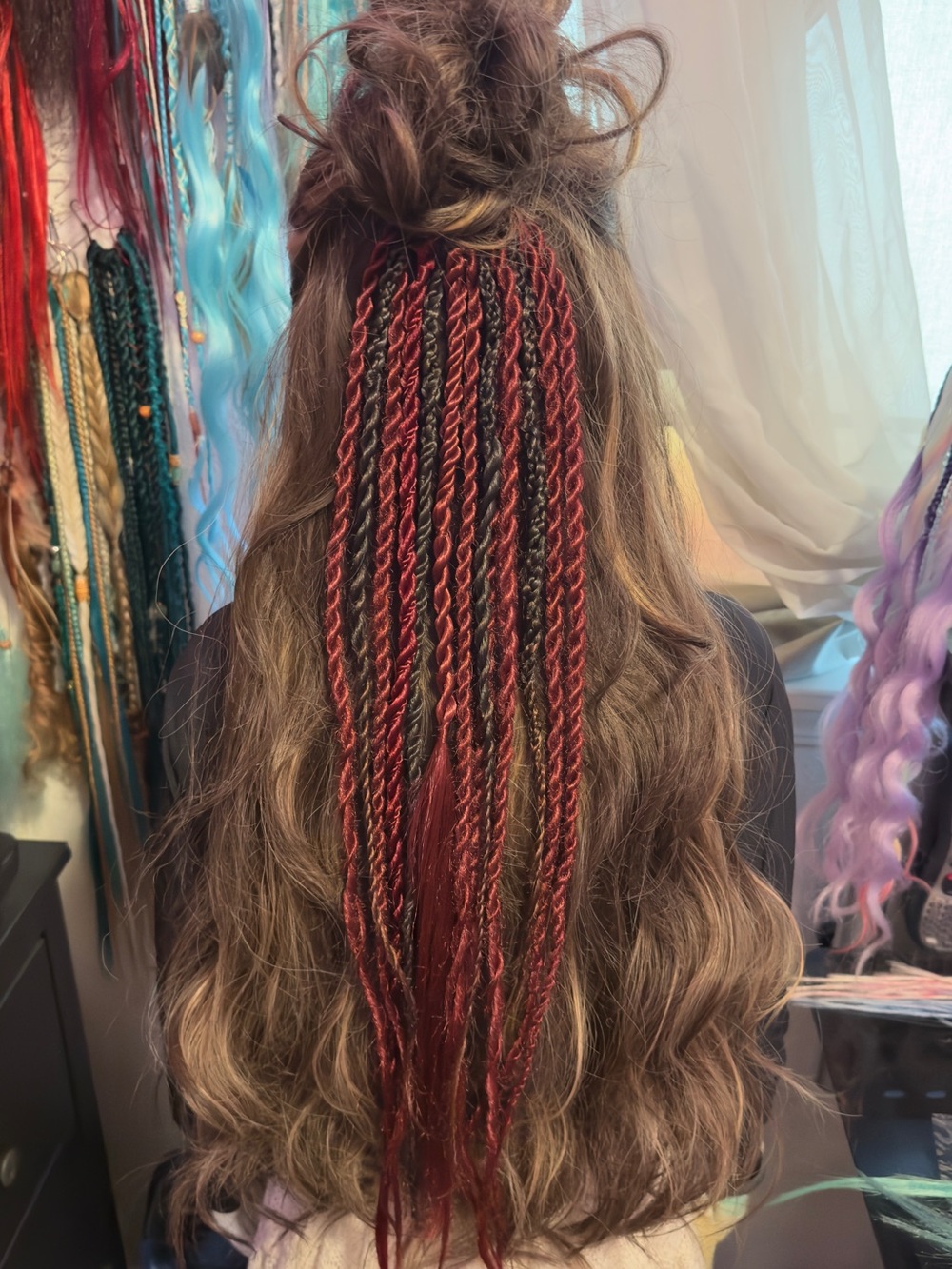 Red & Black Twist Braid Hair Accent Extensions for Women
